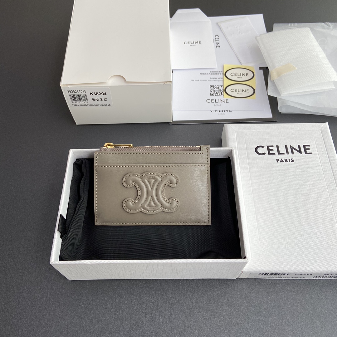 [TOP] CELINE Triomphe Cow Leather Card Bag 11×7.5×2cm - 3 Color