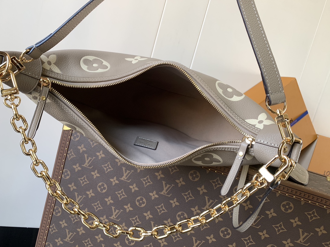 [TOP] Louis Vuitton LV Loop Hobo Bag Monogram Empreinte Calfskin 38x26x10cm- Gray