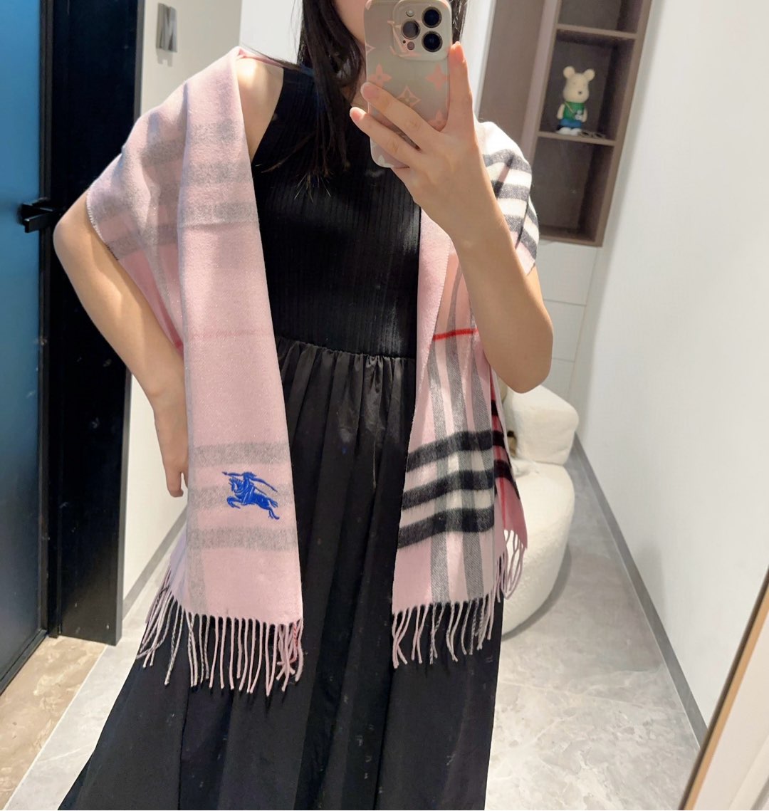 [TOP] BURBERRY Cashmere Scarf 30x180cm - Pink
