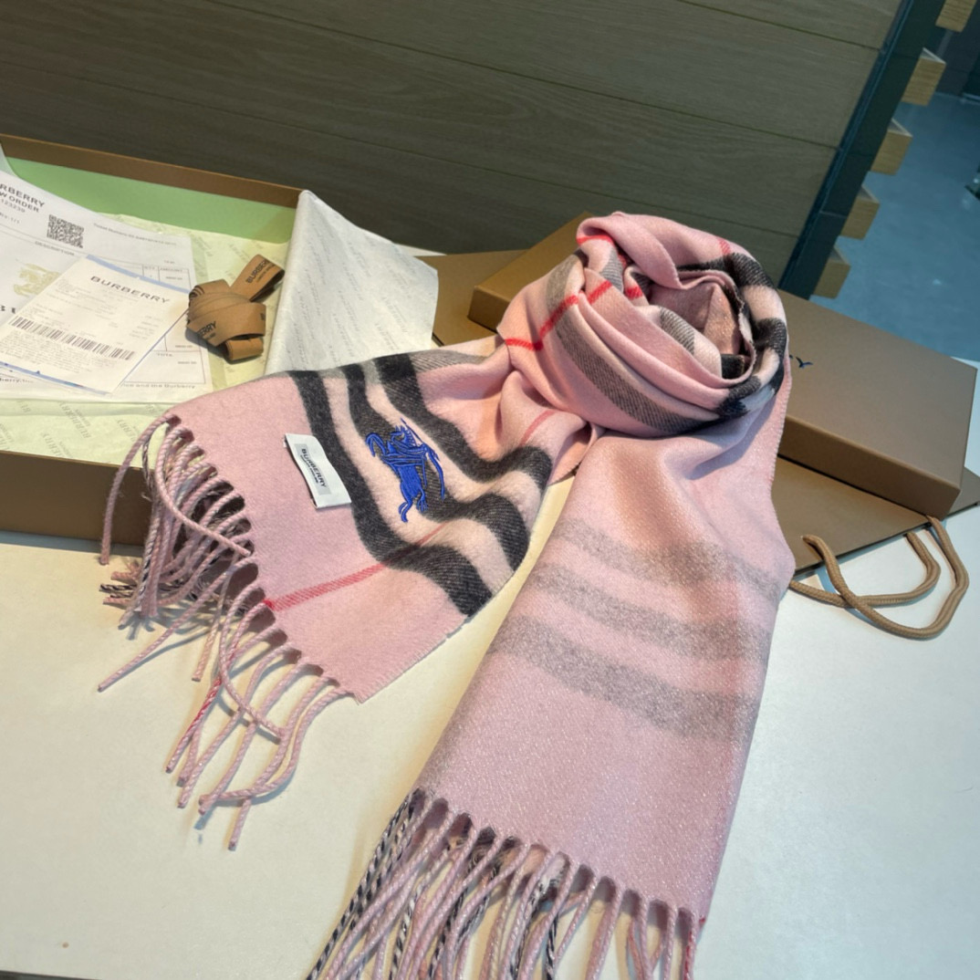 [TOP] BURBERRY Cashmere Scarf 30x180cm - Pink