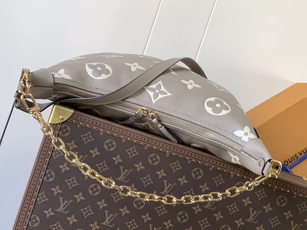 [TOP] Louis Vuitton LV Loop Hobo Bag Monogram Empreinte Calfskin 38x26x10cm- Gray