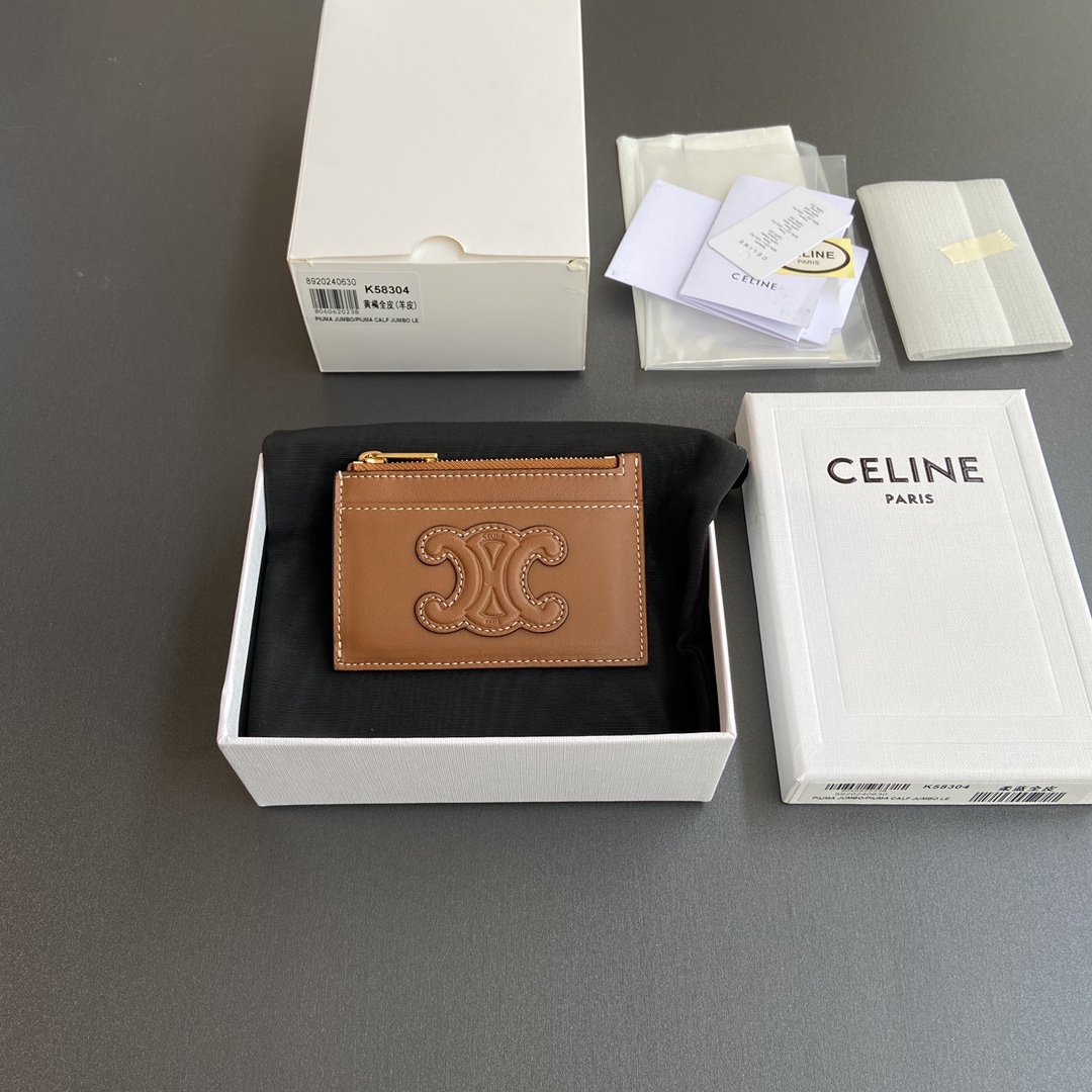 [TOP] CELINE Triomphe Cow Leather Card Bag 11×7.5×2cm - 3 Color