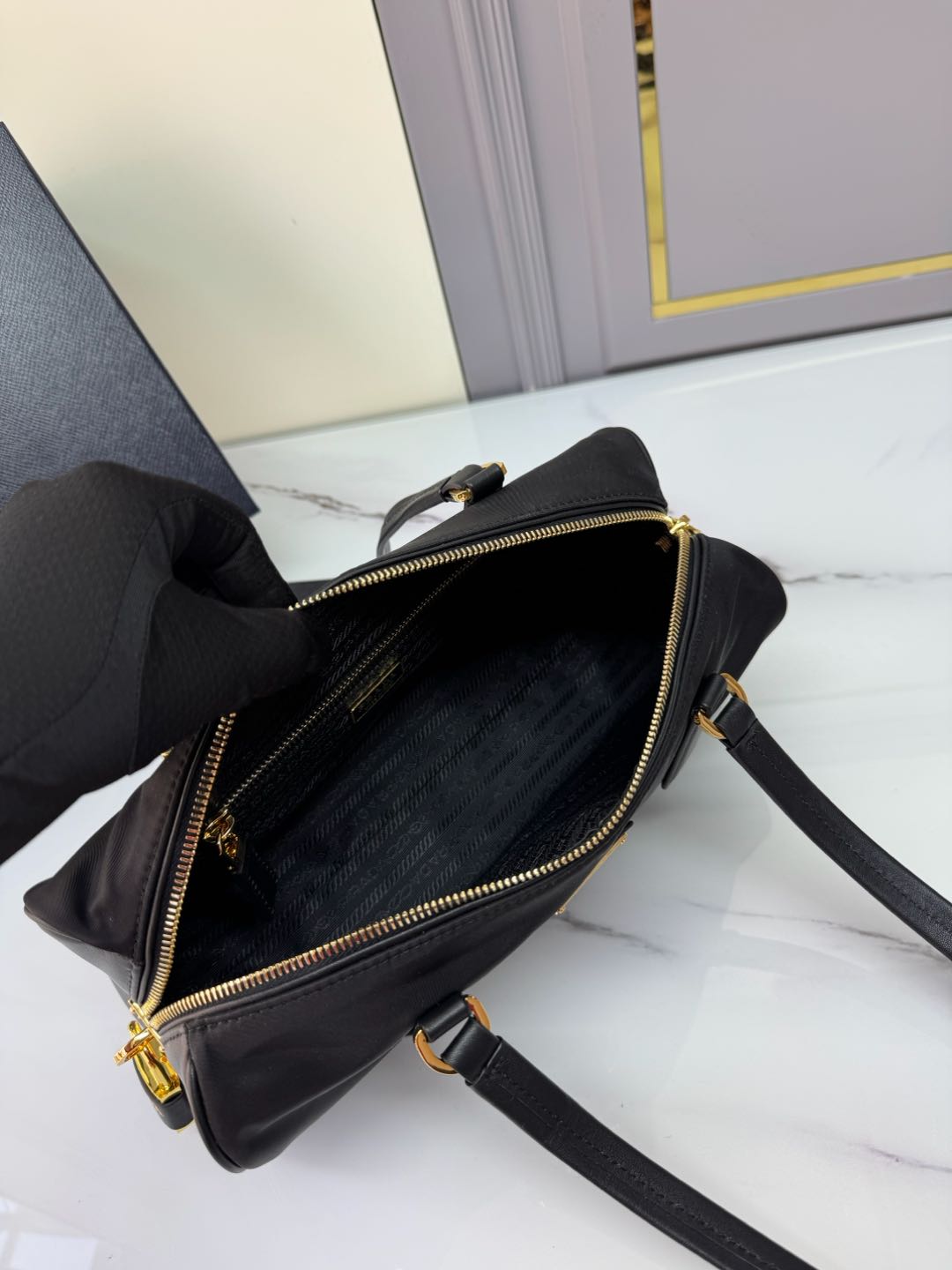 [Top] PRADA Handbag Re-Nylon 29x12.5x10cm - Black
