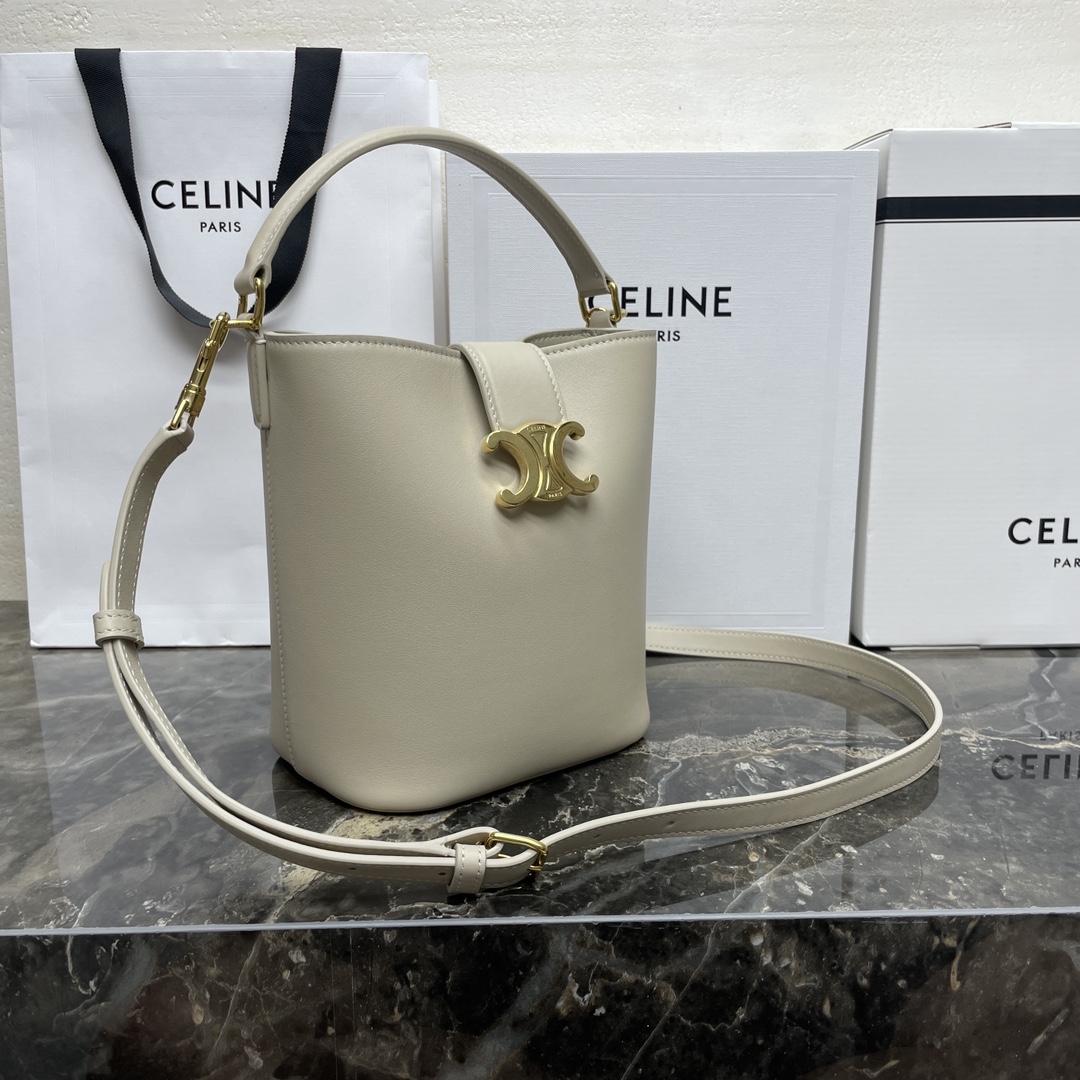[TOP] CELINE Louise Bucket Bag 16x19x12cm - White