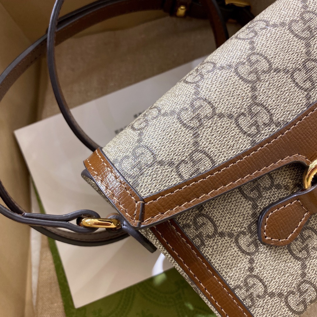 [TOP] GUCCI GG Horsebit 1955 Bag 18x12x5cm - Brown