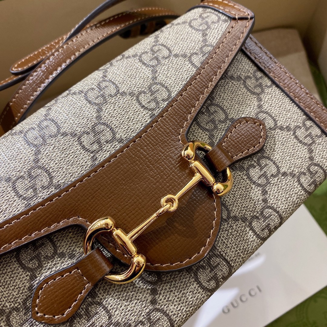 [TOP] GUCCI GG Horsebit 1955 Bag 18x12x5cm - Brown