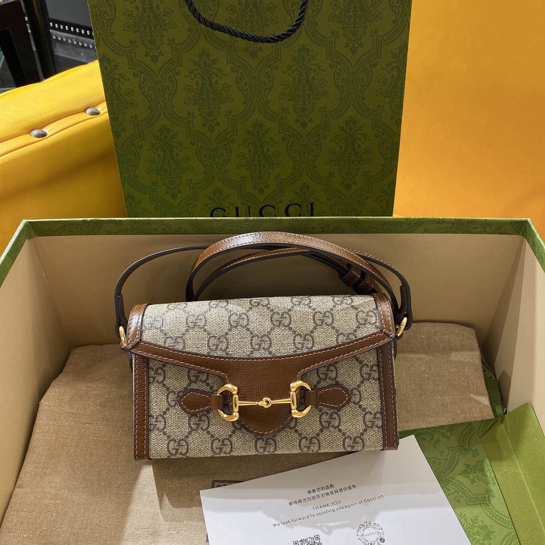 [TOP] GUCCI GG Horsebit 1955 Bag 18x12x5cm - Brown