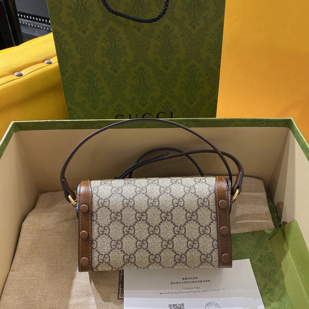 [TOP] GUCCI GG Horsebit 1955 Bag 18x12x5cm - Brown