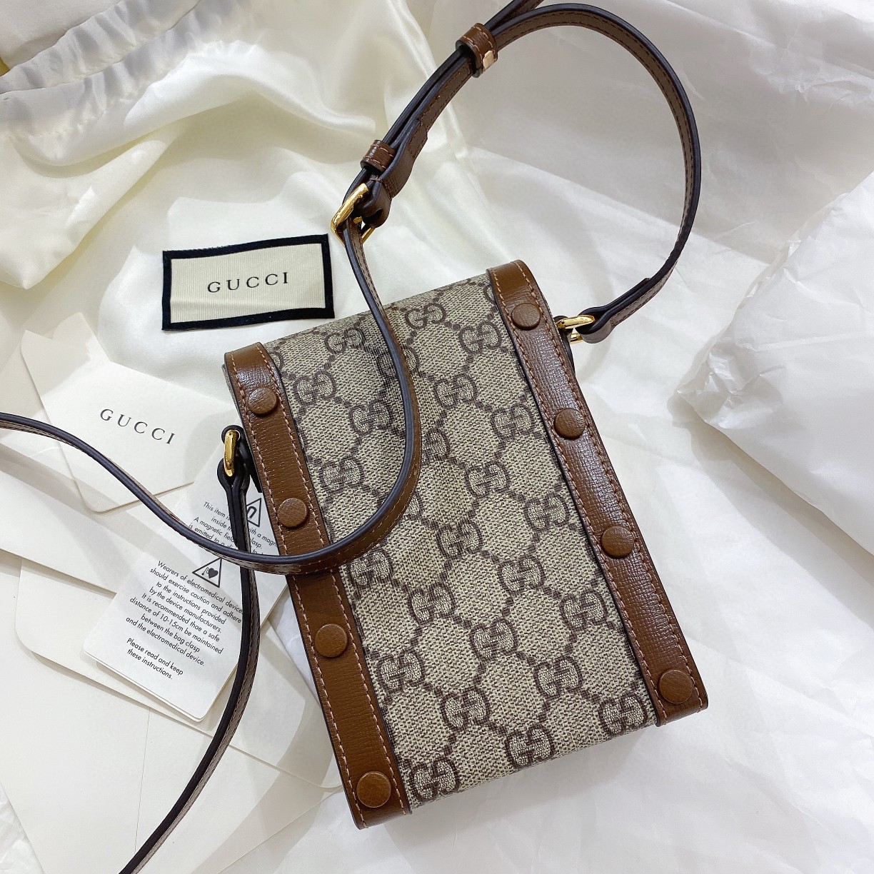 [TOP] GUCCI GG Horsebit 1955 Mobile Phone Bag 17x11x4cm - Brown