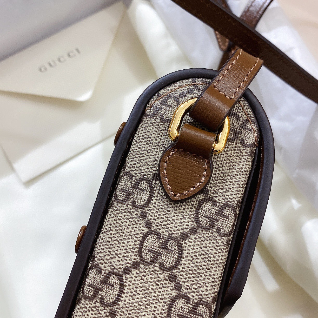 [TOP] GUCCI GG Horsebit 1955 Mobile Phone Bag 17x11x4cm - Brown