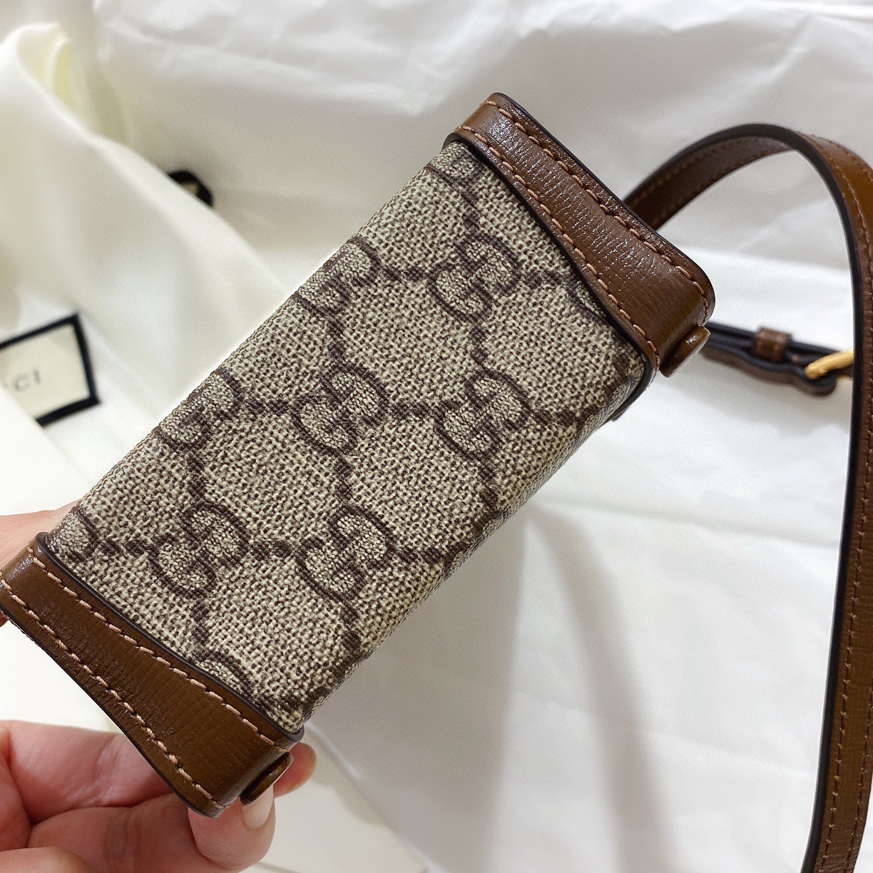 [TOP] GUCCI GG Horsebit 1955 Mobile Phone Bag 17x11x4cm - Brown