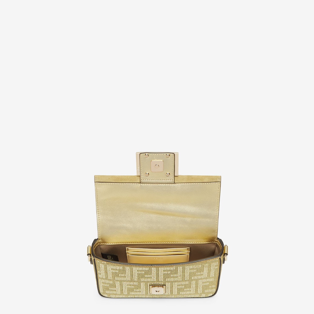 [TOP] FENDI Full Diamond Mini Baguette Bag 18×4×11cm - Gold