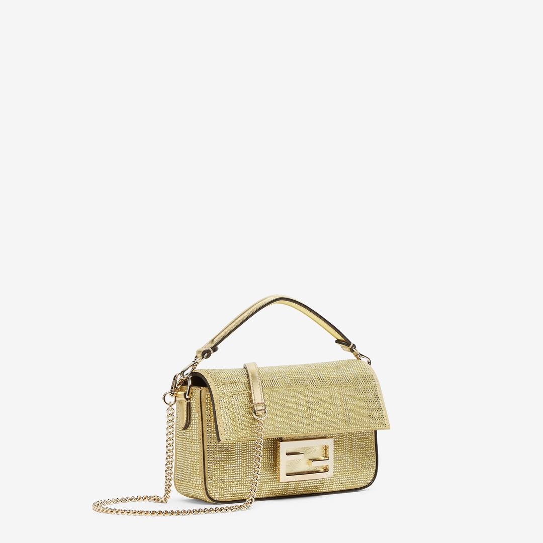 [TOP] FENDI Full Diamond Mini Baguette Bag 18×4×11cm - Gold