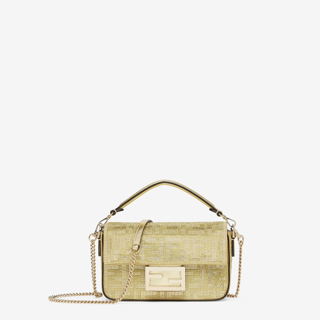 [TOP] FENDI Full Diamond Mini Baguette Bag 18×4×11cm - Gold
