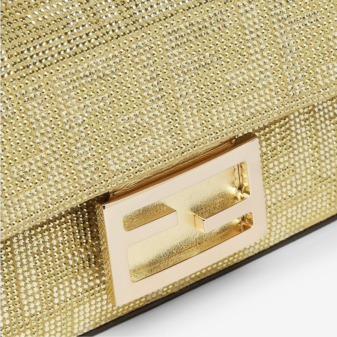 [TOP] FENDI Full Diamond Mini Baguette Bag 18×4×11cm - Gold