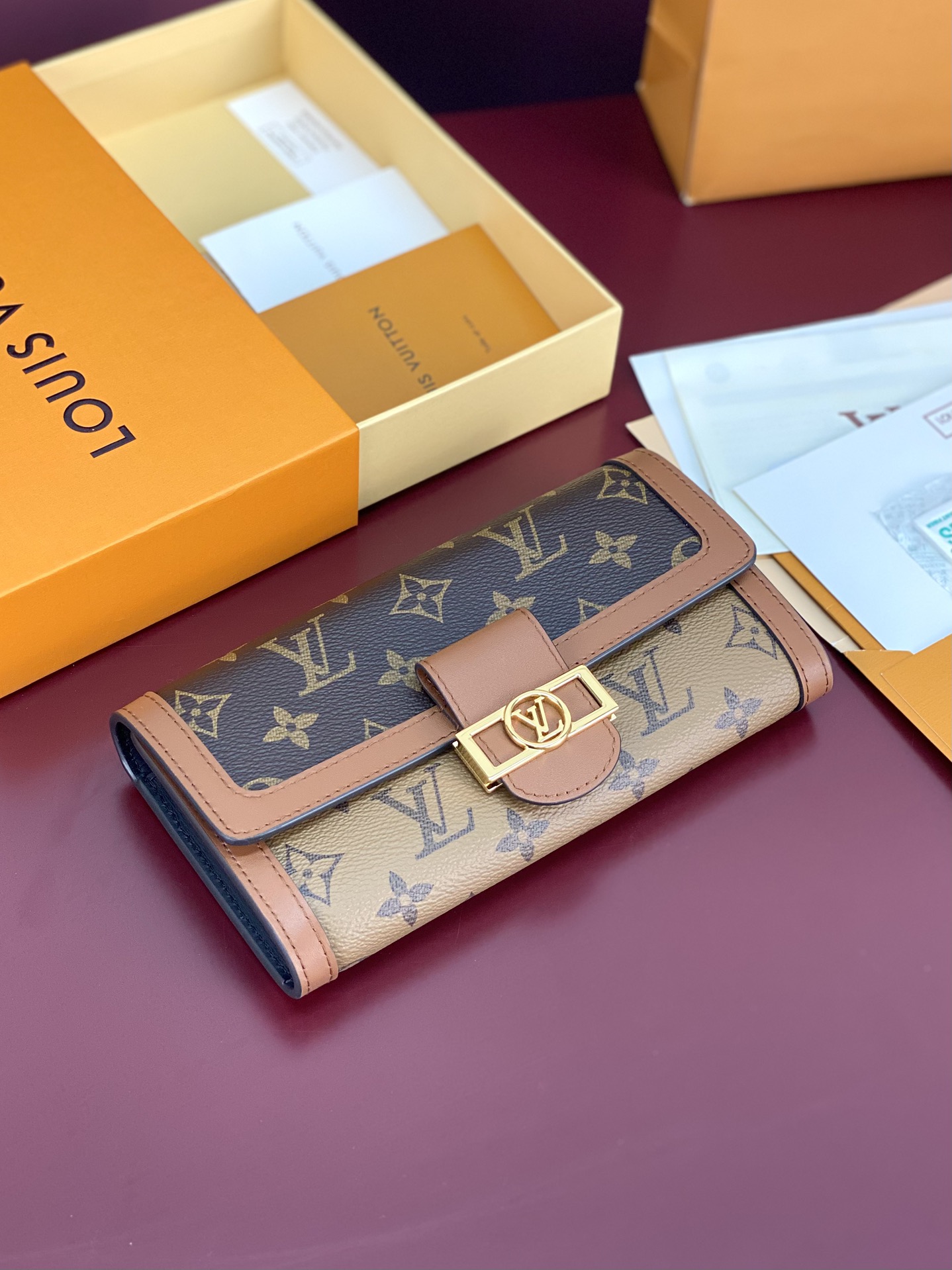 [TOP] Louis Vuitton LV LV Zippy Dauphine Monogram Canvas 10x2x19cm-Brown