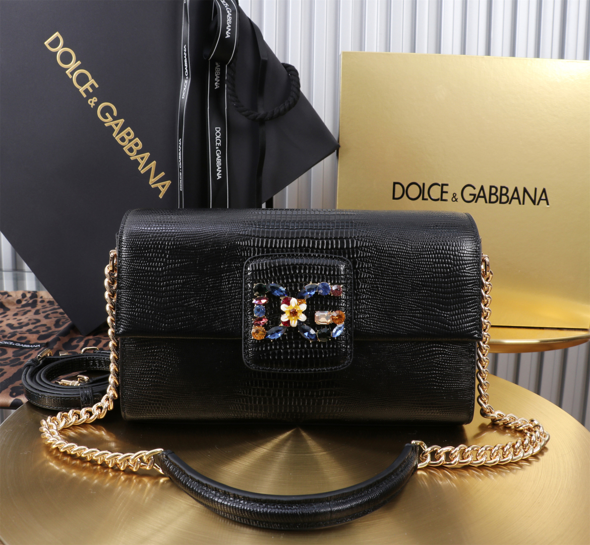 [TOP] Dolce & Gabbana D&G Bag Cowhide Lizard Pattern Bag 25x13x7.5cm - 6 Color