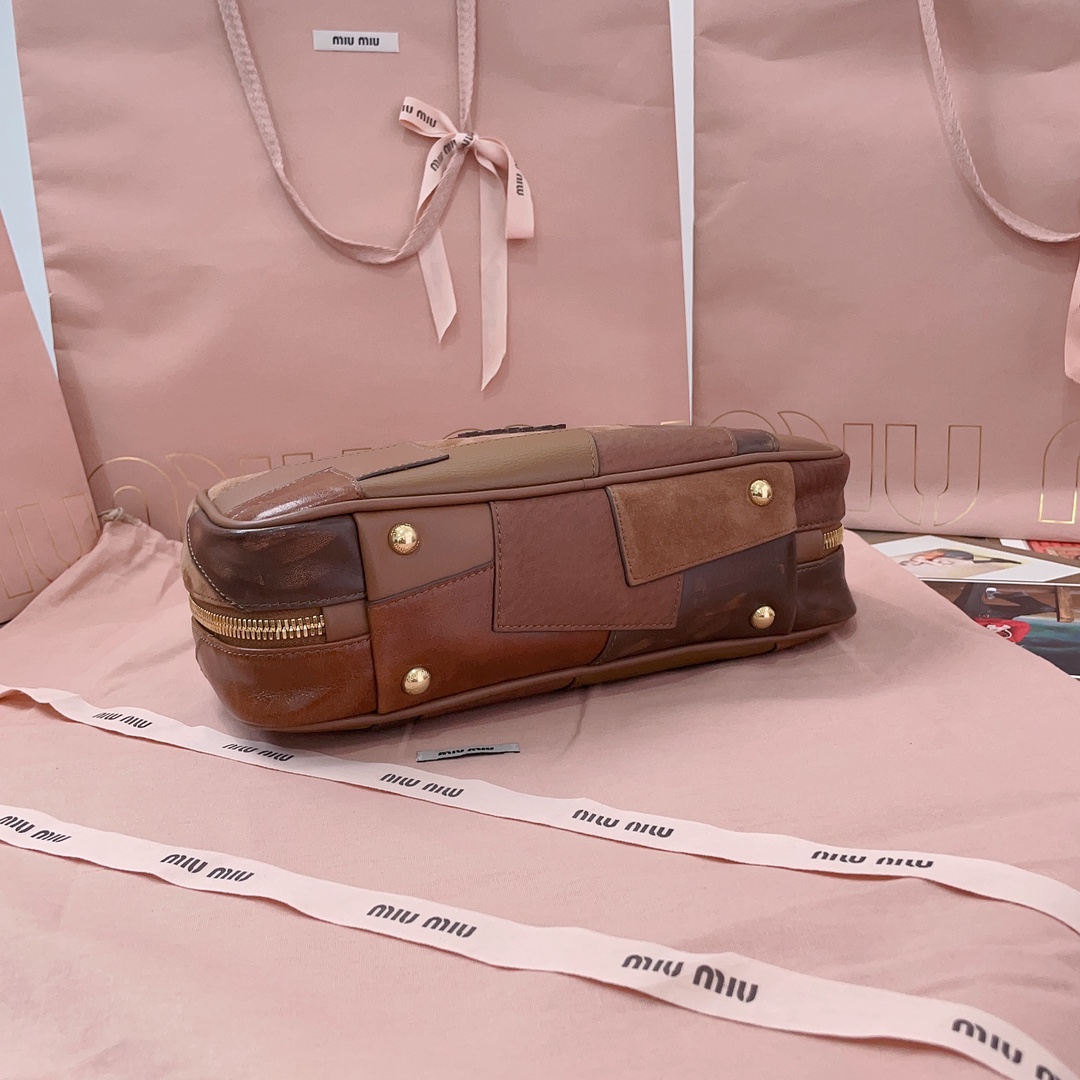[TOP] Miu Miu Spliced Bowling Bag 28X12X9cm - Brown
