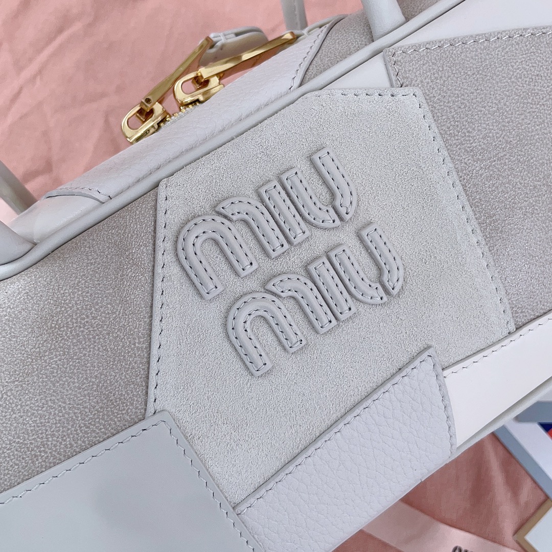 [TOP] Miu Miu Spliced Bowling Bag 28X12X9cm - Brown