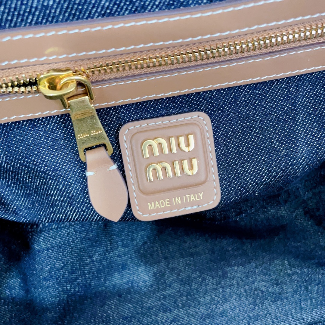 [TOP] Miu Miu Denim Briefcase Cowhide 34x23x12cm - Denim Blue