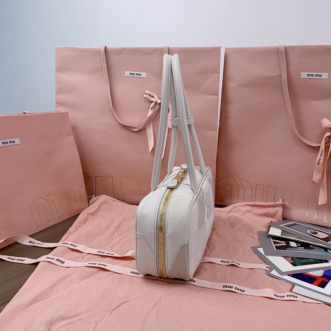 [TOP] Miu Miu Spliced Bowling Bag 28X12X9cm - Brown