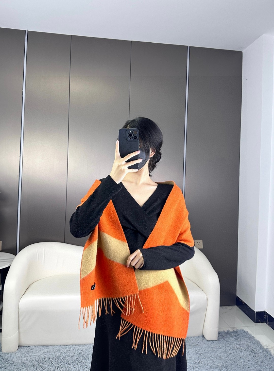 [TOP] HERMES Wool Scarf 30x190cm - Orange