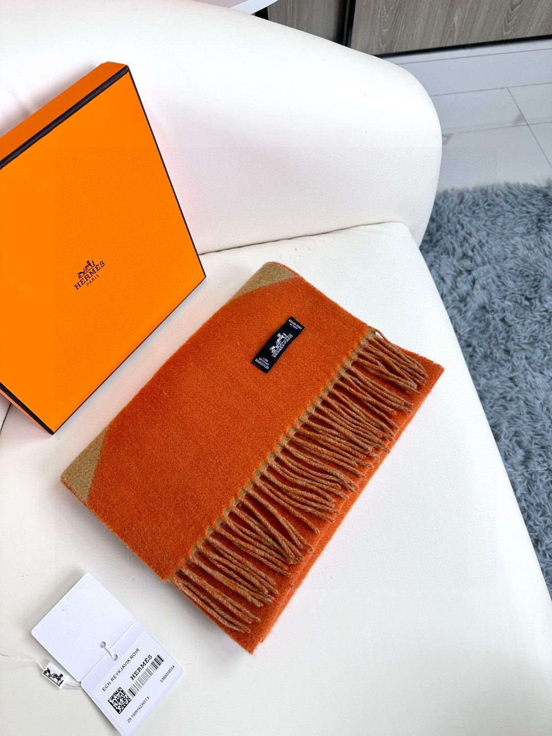 [TOP] HERMES Wool Scarf 30x190cm - Orange