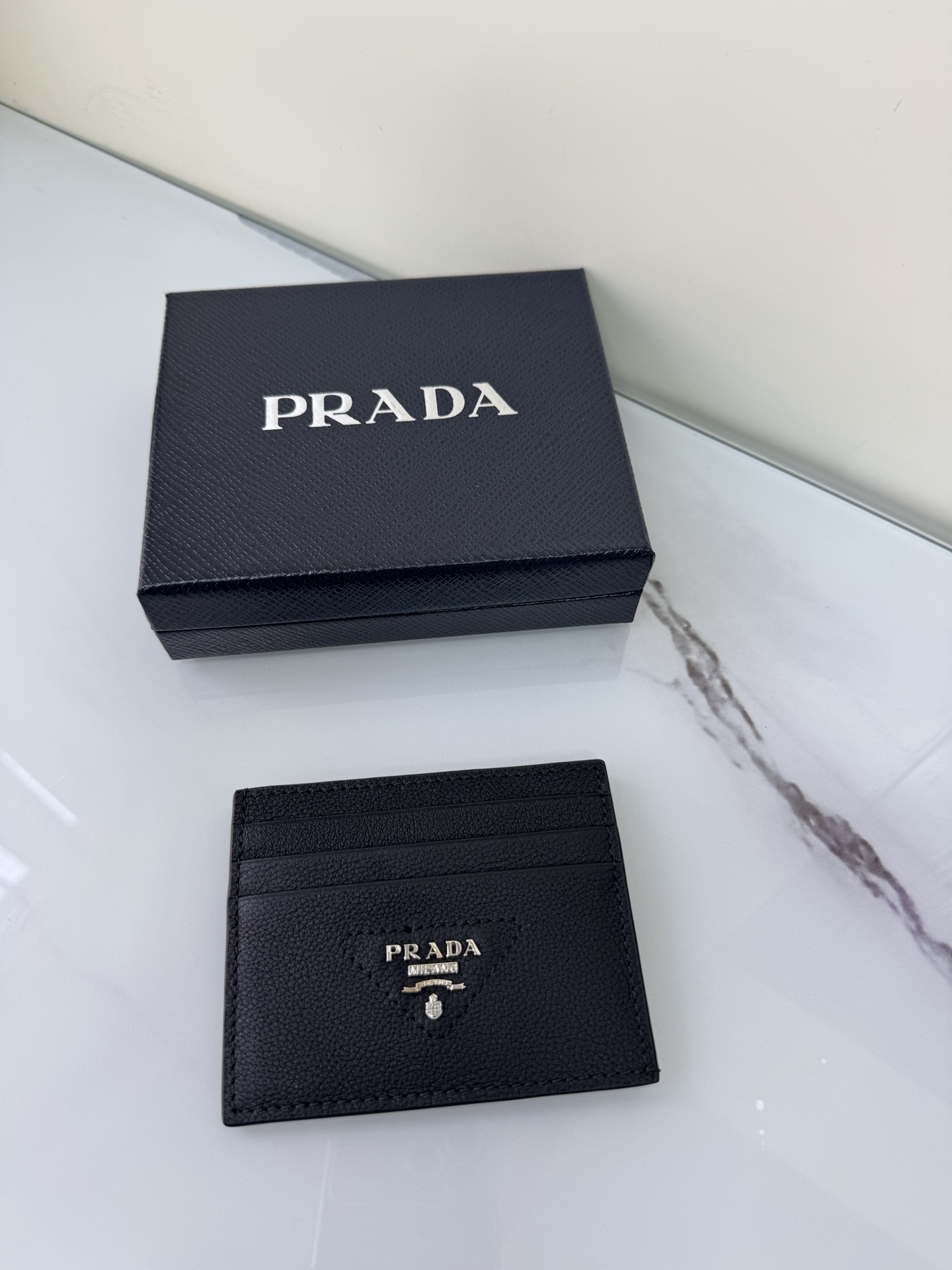 [TOP] PRADA Small Buckskin Card Bag - Black
