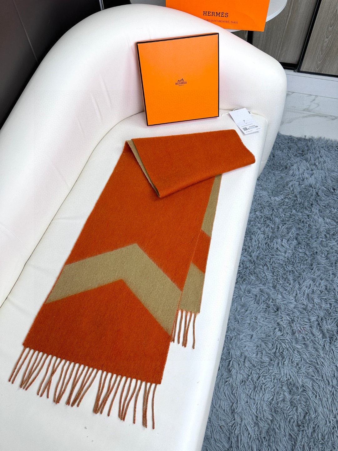 [TOP] HERMES Wool Scarf 30x190cm - Orange