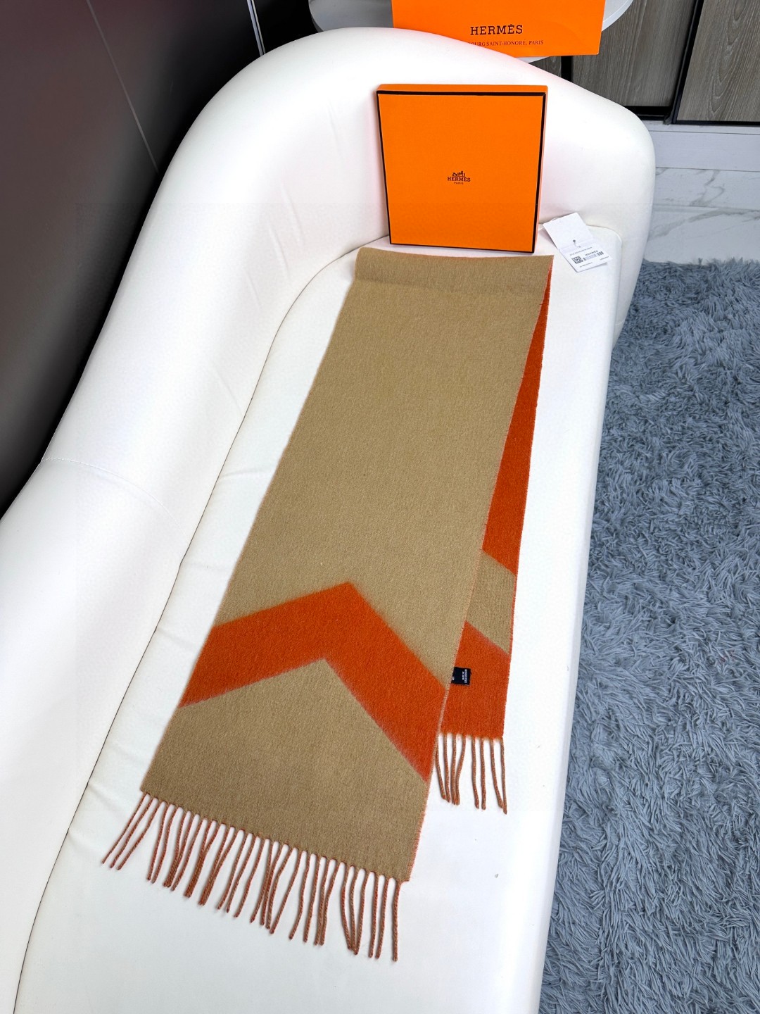 [TOP] HERMES Wool Scarf 30x190cm - Orange