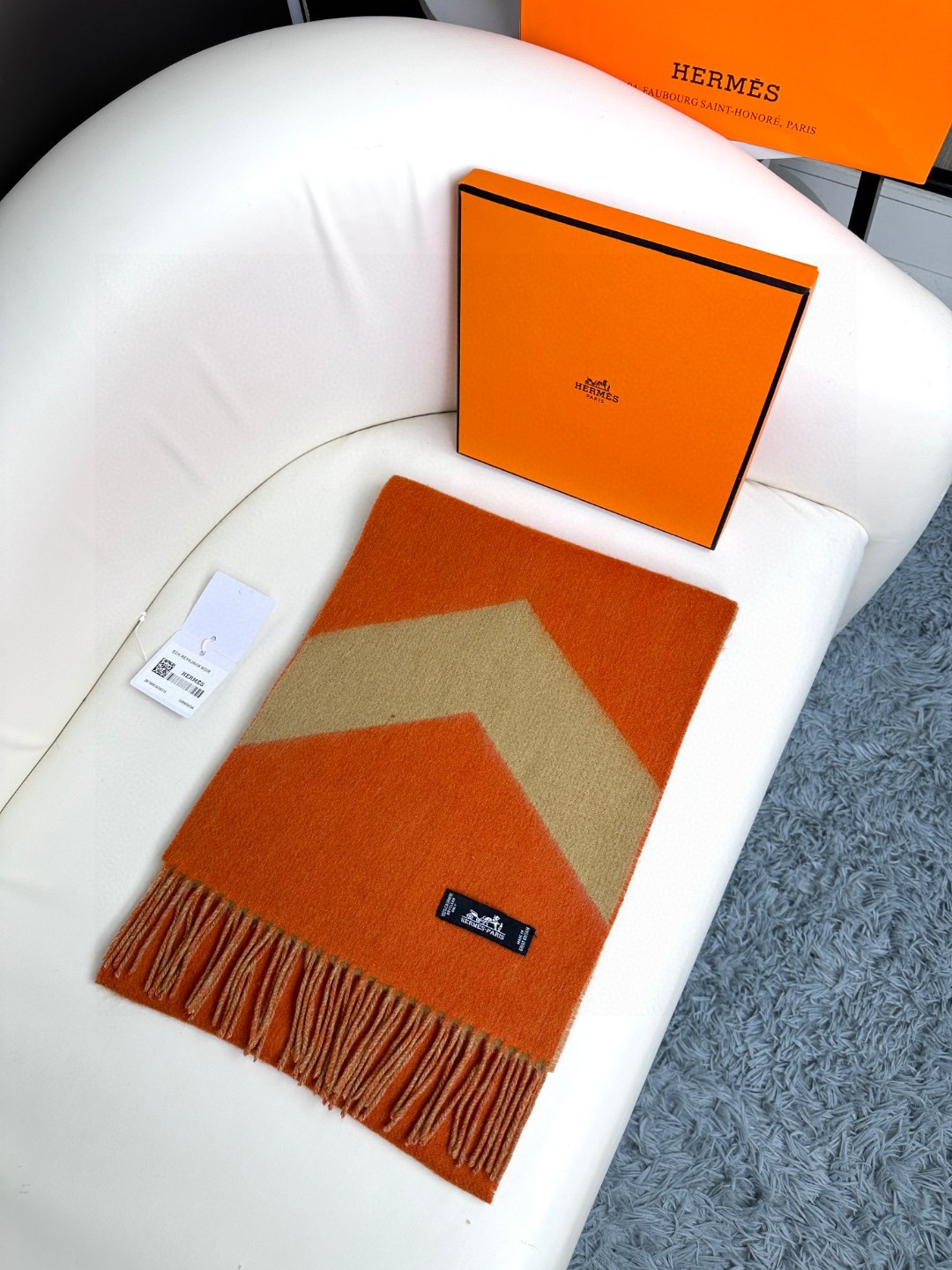 [TOP] HERMES Wool Scarf 30x190cm - Orange