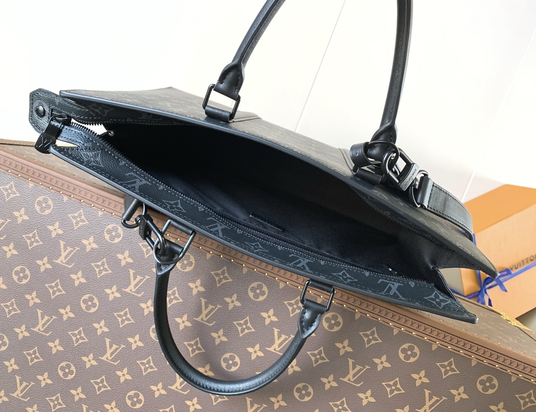 [TOP] Louis Vuitton LV Sac Plat Horizontal Zippé Briefcase AerogramMonogram Eclipse Canvas/Leather 39x31x8.5cm - Black