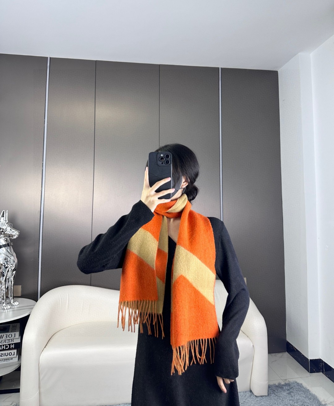 [TOP] HERMES Wool Scarf 30x190cm - Orange