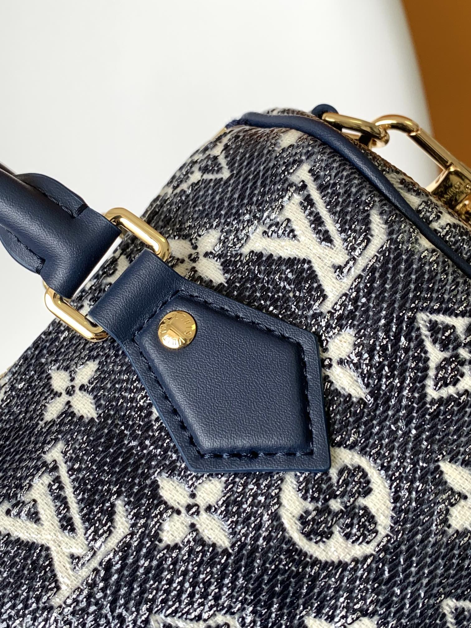 [TOP] Louis Vuitton LV Speedy Bandoulière 20 Bag Monogram Jacquard Canvas 20x13.5x12cm - Dark Blue