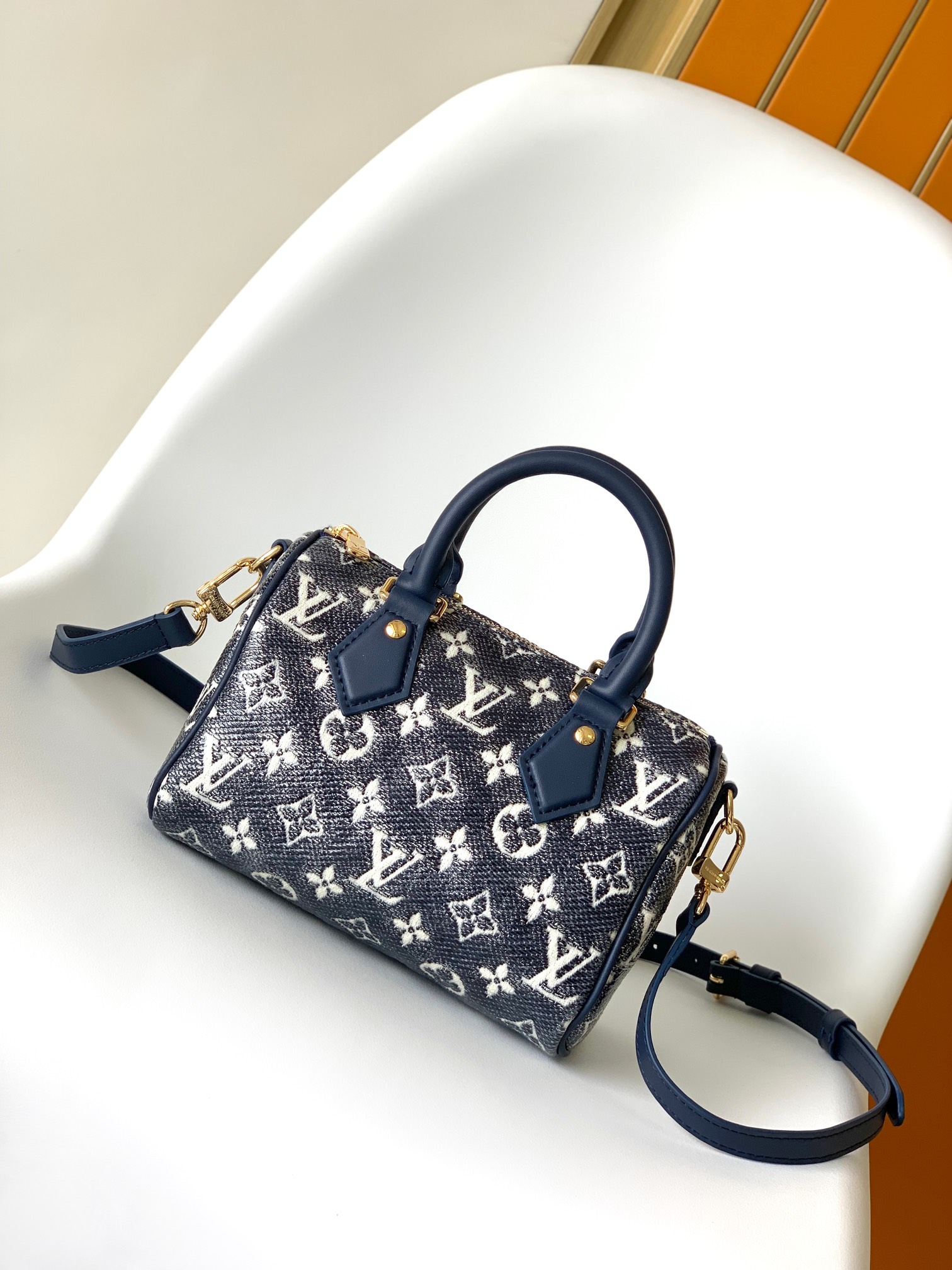 [TOP] Louis Vuitton LV Speedy Bandoulière 20 Bag Monogram Jacquard Canvas 20x13.5x12cm - Dark Blue