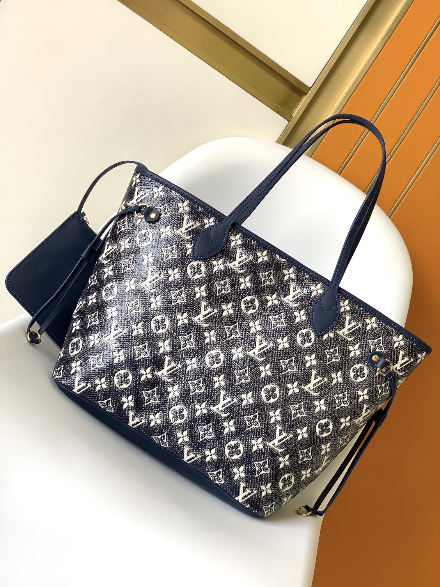 [TOP] Louis Vuitton LV Neverful Bag Monogram Coated Canvas 31x28x14cm - Navy Blue