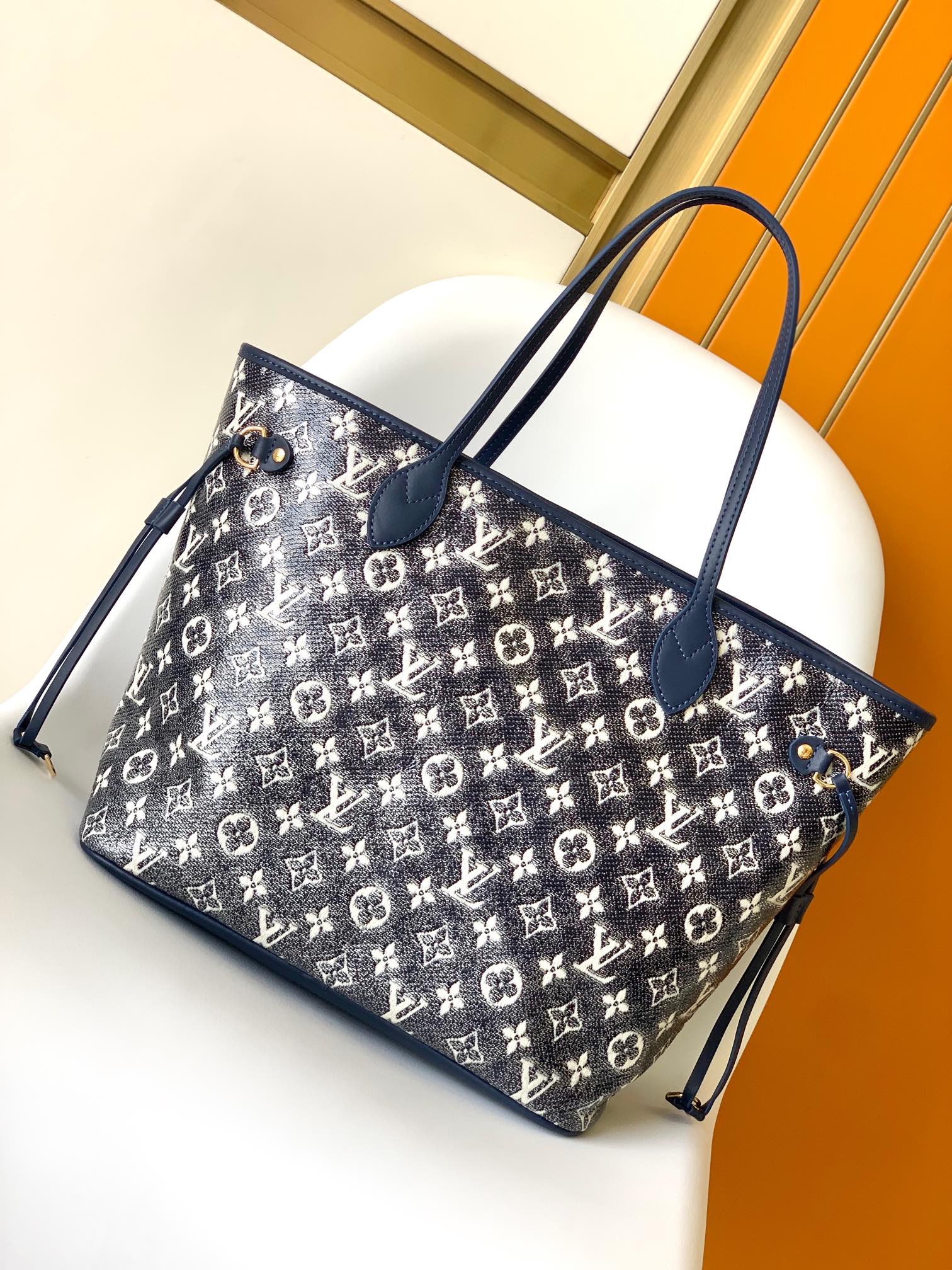 [TOP] Louis Vuitton LV Neverful Bag Monogram Coated Canvas 31x28x14cm - Navy Blue