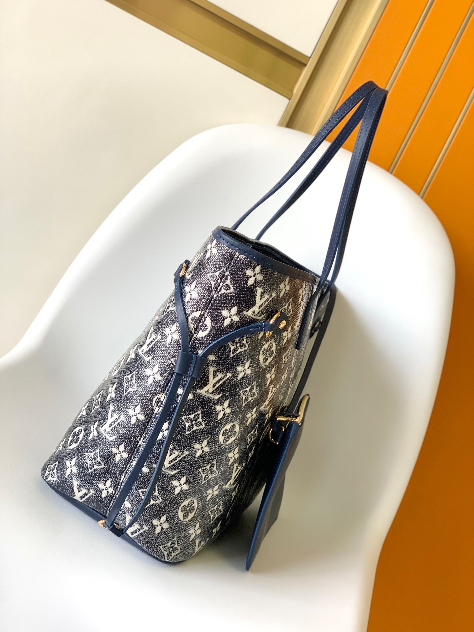 [TOP] Louis Vuitton LV Neverful Bag Monogram Coated Canvas 31x28x14cm - Navy Blue