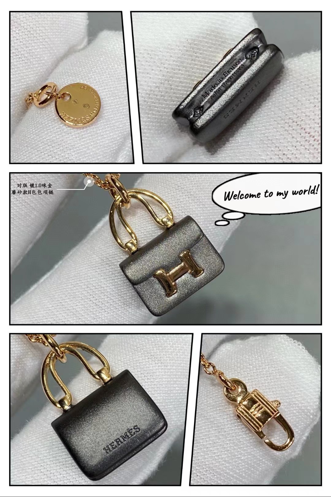 [TOP] HERMES Bag Necklace-Gold
