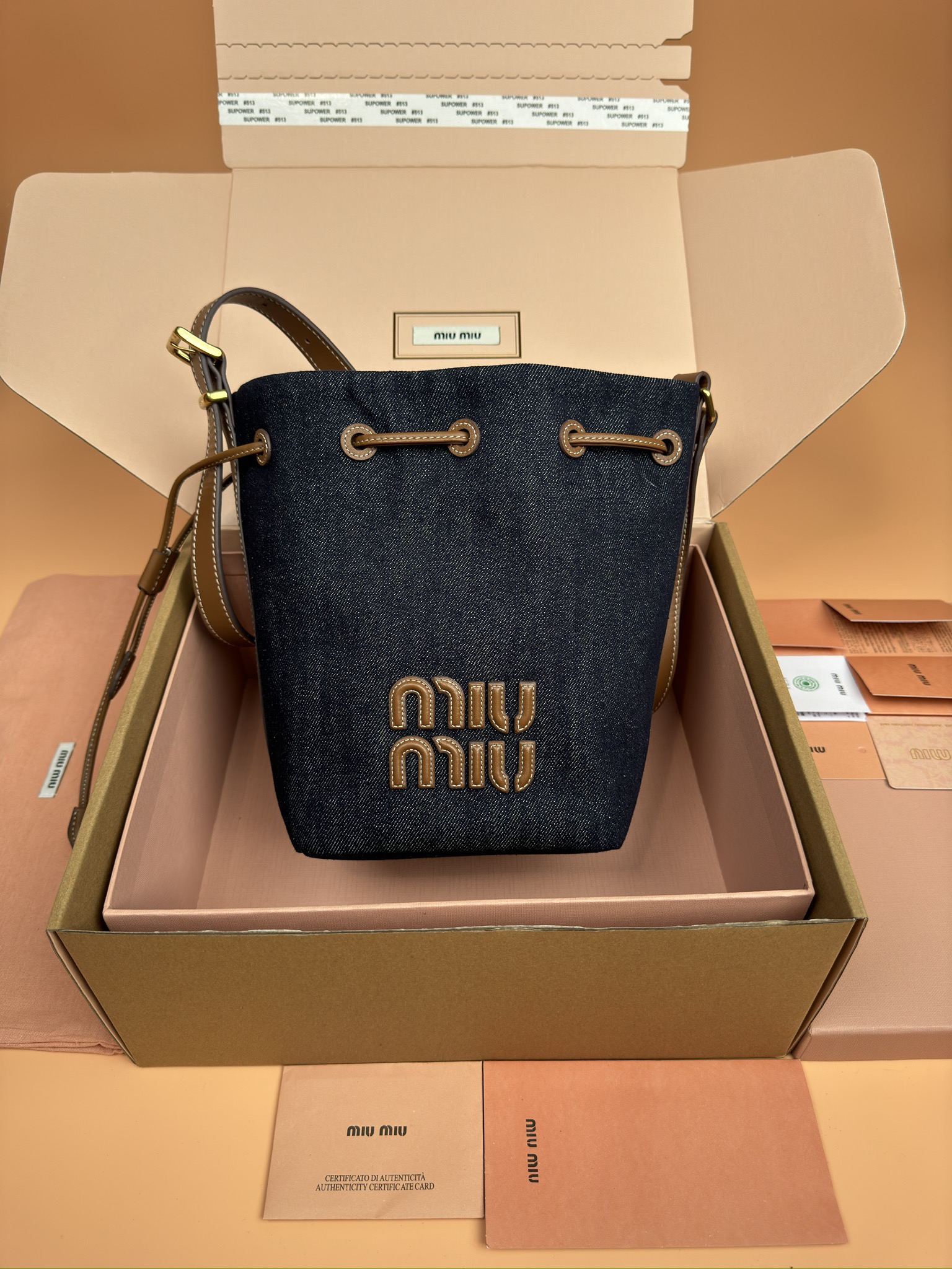 [TOP] Miu Miu Canvas And Cow Leather Bucket Bag 16x22.5x14cm/23x29x17cm - 2 Colors