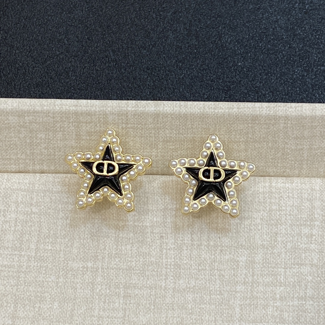 [TOP] Christian Dior Earrings - Black and Gold