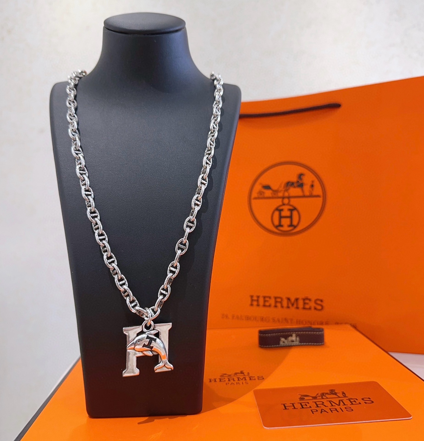 [TOP] HERMES H Long Necklace-Sliver