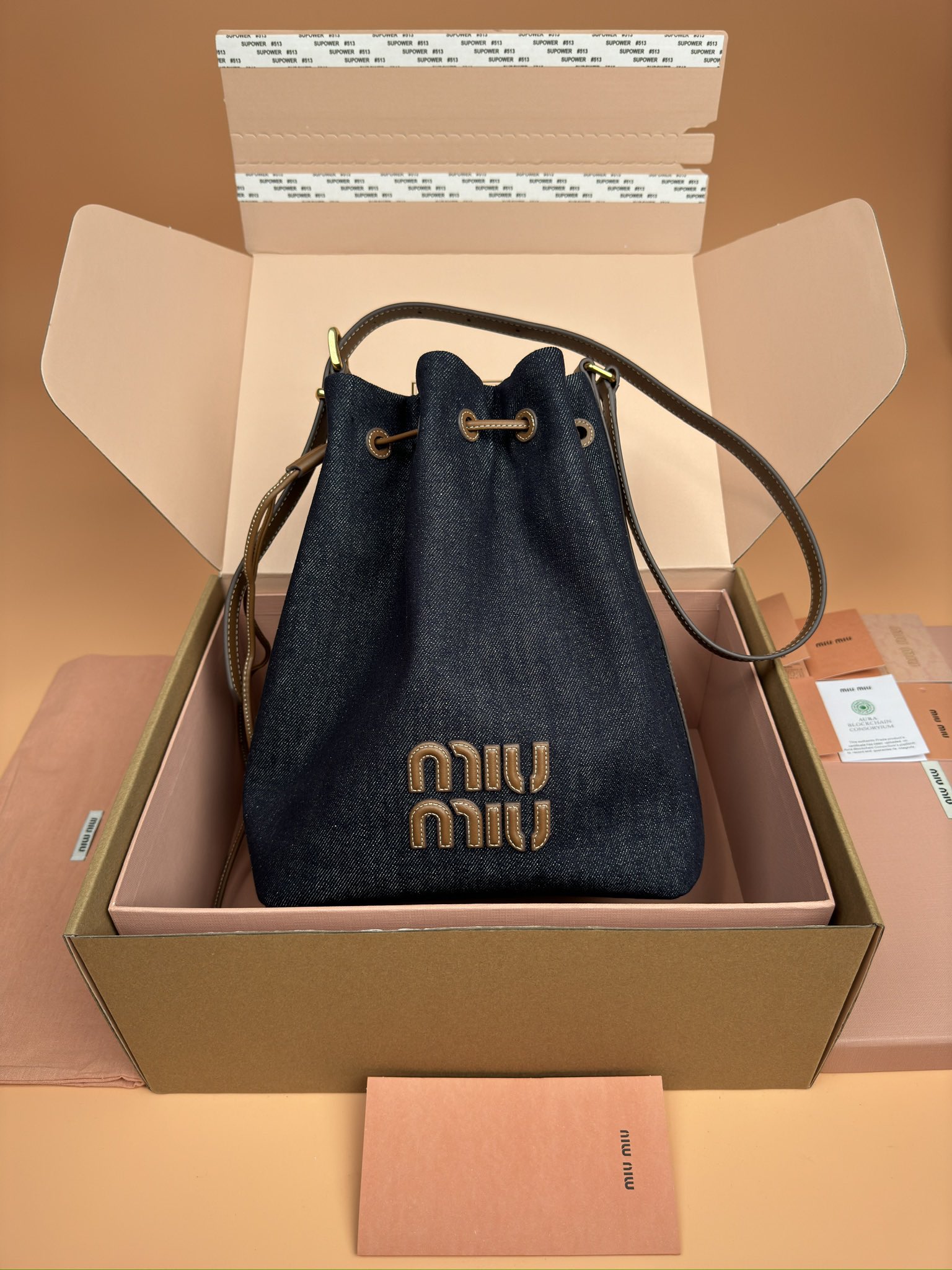 [TOP] Miu Miu Canvas And Cow Leather Bucket Bag 16x22.5x14cm/23x29x17cm - 2 Colors