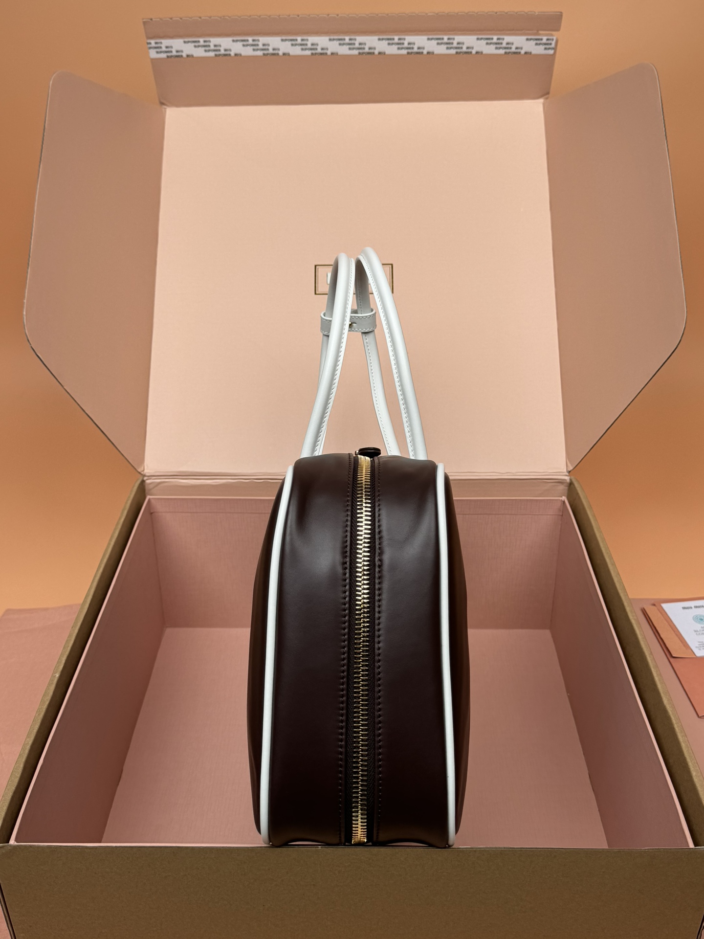 [TOP] Miu Miu Cow Leather Handbag 34x23x10cm - Chocolate