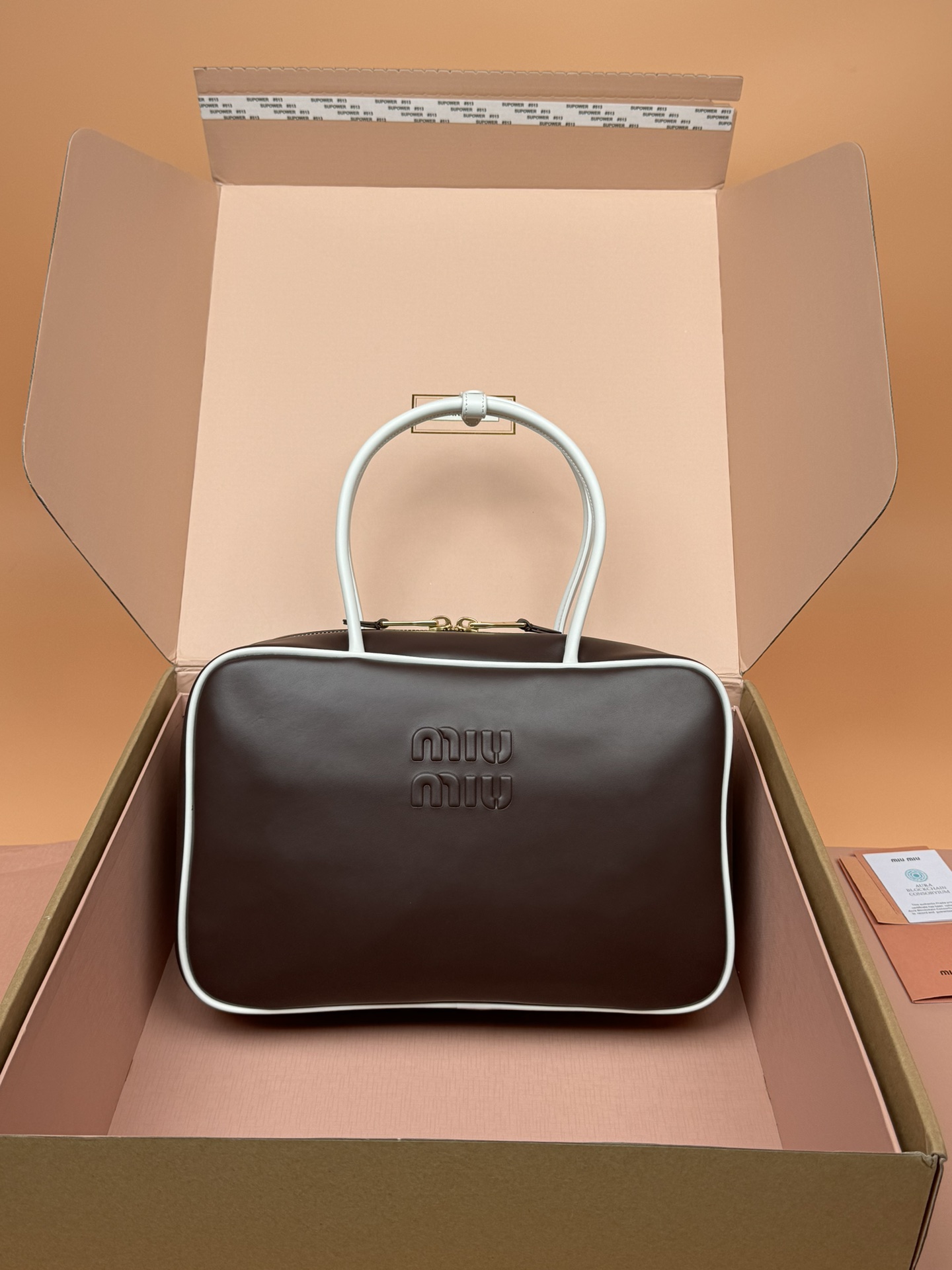 [TOP] Miu Miu Cow Leather Handbag 34x23x10cm - Chocolate