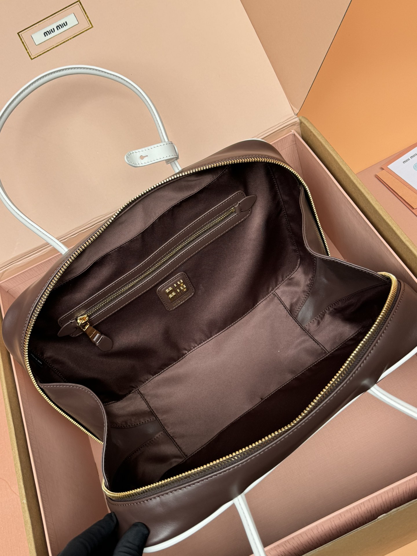 [TOP] Miu Miu Cow Leather Handbag 34x23x10cm - Chocolate