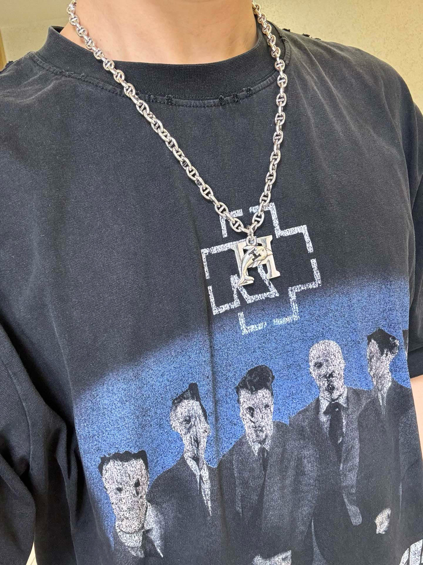 [TOP] HERMES H Long Necklace-Sliver