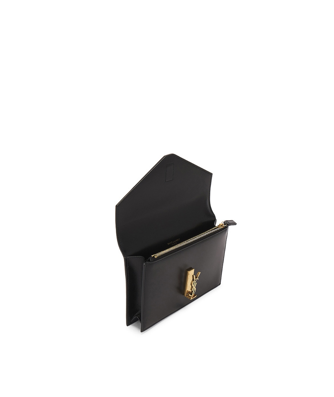[TOP] Yves Saint Laurent YSL Cassandre-plaque Envelope Belt Bag Calfskin 19x12x3.5cm - Black&GWH