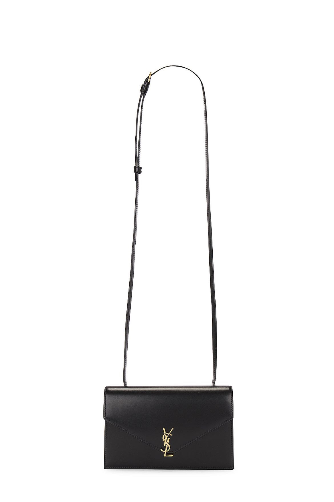 [TOP] Yves Saint Laurent YSL Cassandre-plaque Envelope Belt Bag Calfskin 19x12x3.5cm - Black&GWH