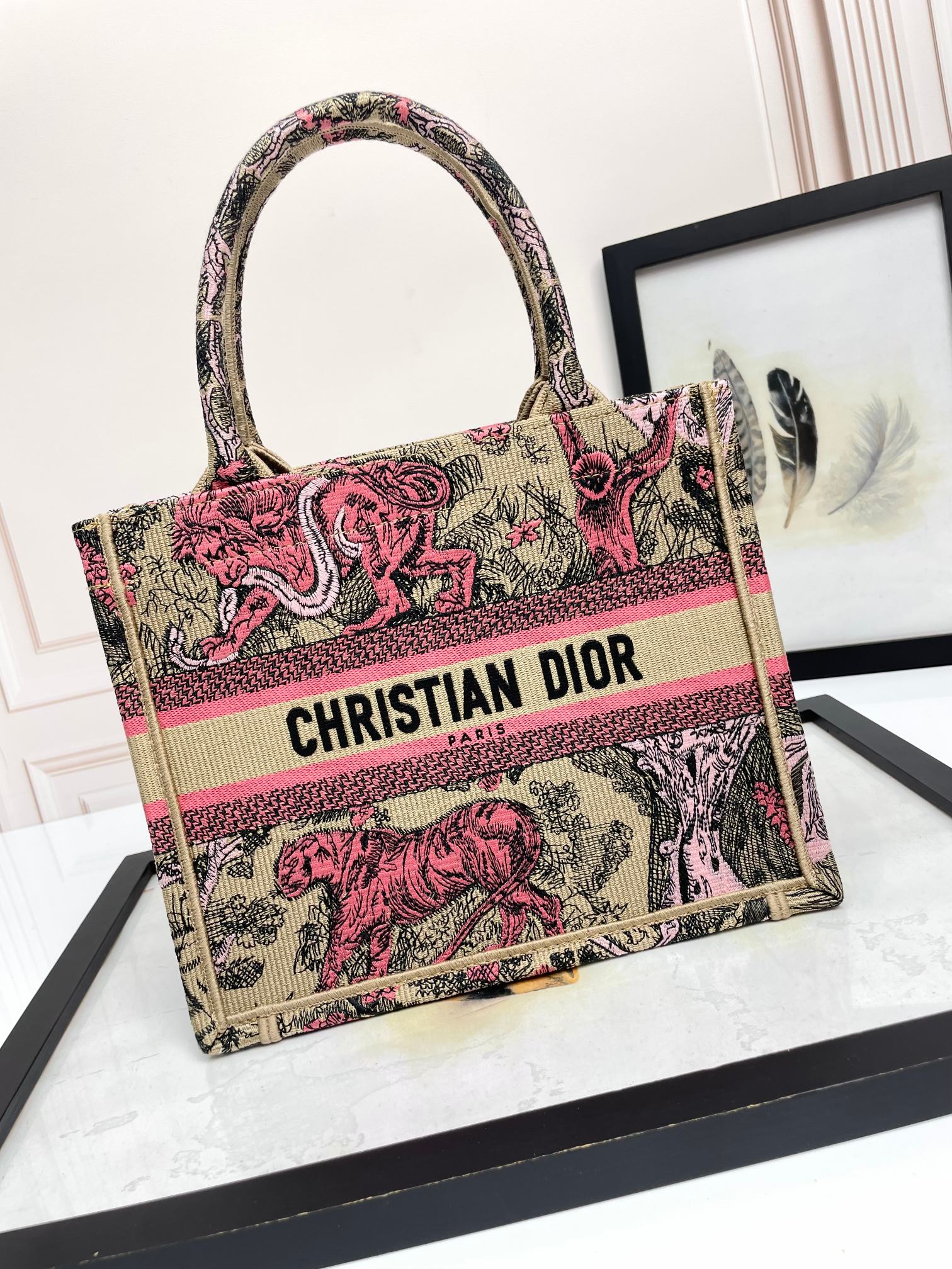[TOP] Christian Dior Book Tote Bag 3 Sizes - Pink